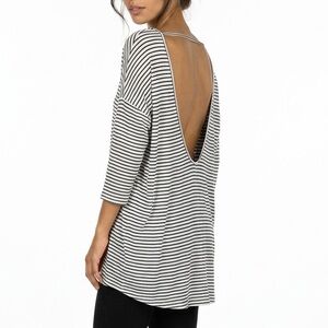 Lulus Throwback Striped Black and White Women's Top LS Stretch SZ Large